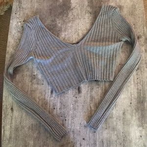 Gray Quilted Sweater Like Crop Top